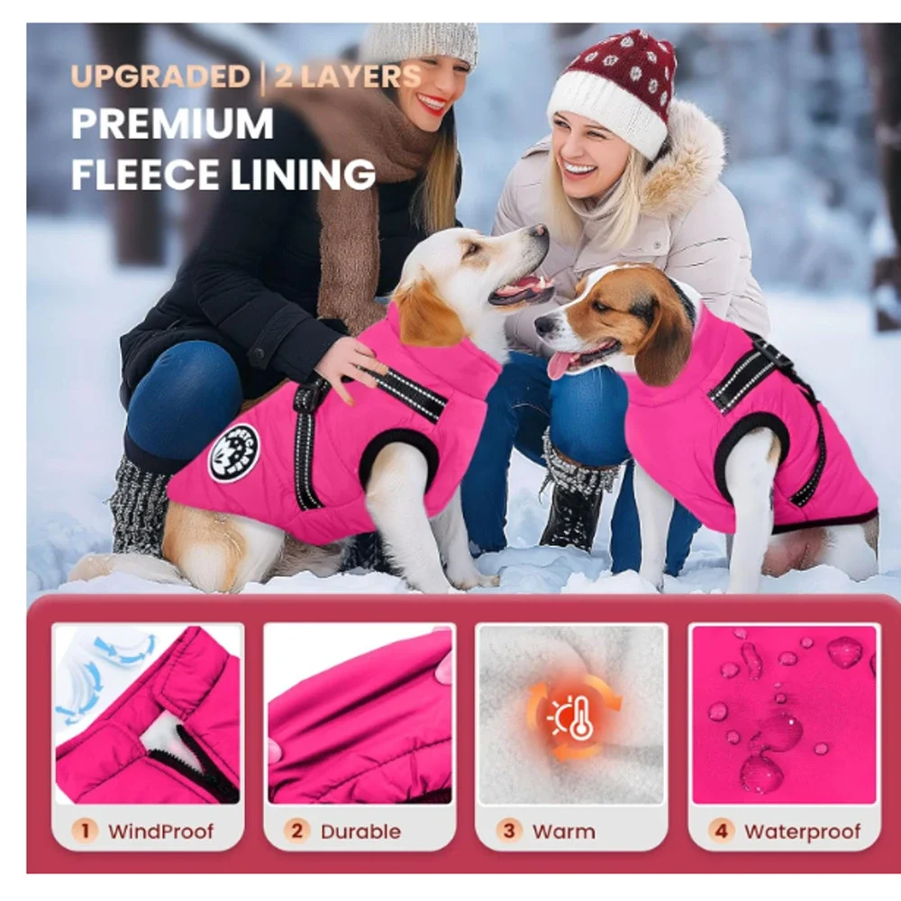 Petcare Dog Coat with Reflective Harness Built in Waterproof Jackets Warm Pet LG
